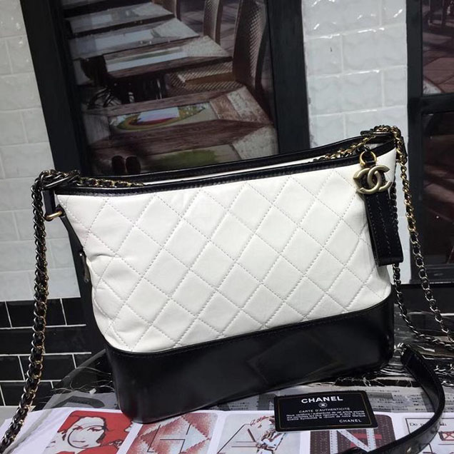 Chanel Gabrielle Hobo Bag Large 28cm Lambskin Leather Fall Winter 2017 Act 2 Collection White Black