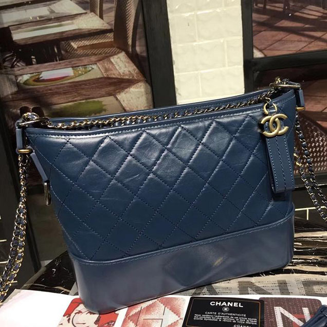 Chanel Gabrielle Hobo Bag Large 28cm Lambskin Leather Fall Winter 2017 Act 2 Collection Blue