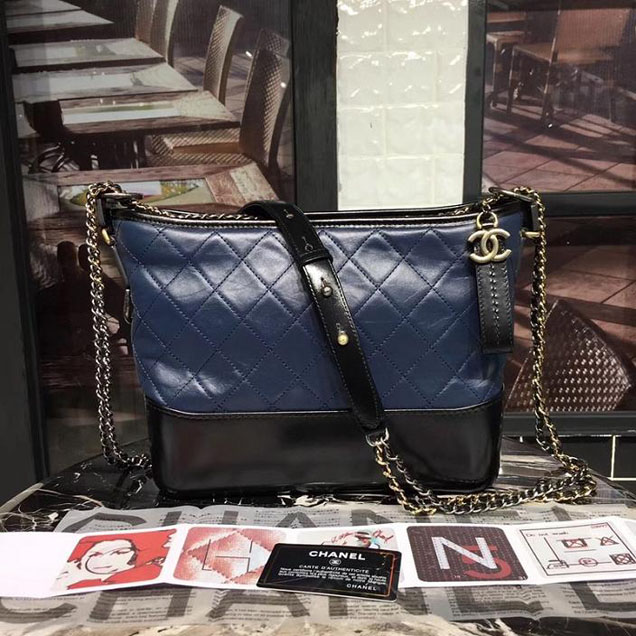 Chanel Gabrielle Hobo Bag Large 28cm Lambskin Leather Fall Winter 2017 Act 2 Collection Blue Black