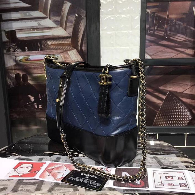 Chanel Gabrielle Hobo Bag Large 28cm Lambskin Leather Fall Winter 2017 Act 2 Collection Blue Black