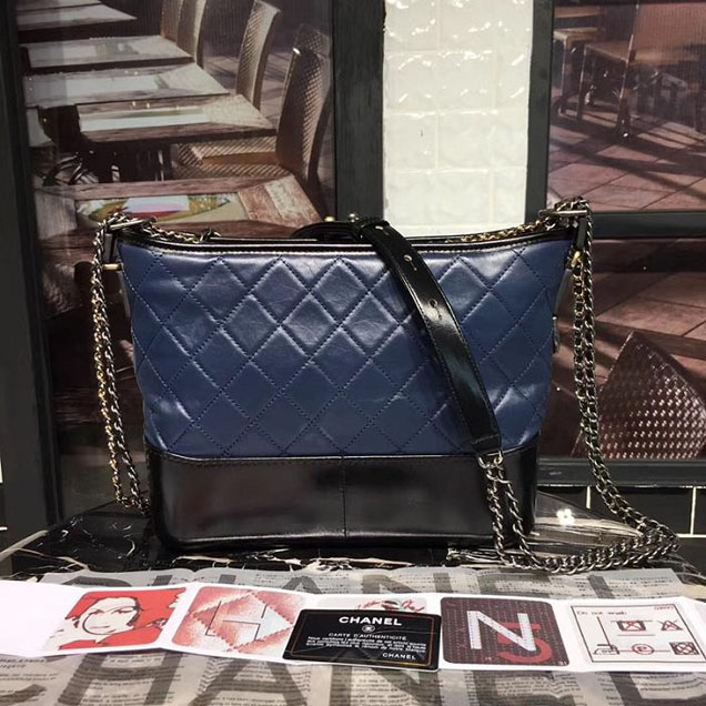 Chanel Gabrielle Hobo Bag Large 28cm Lambskin Leather Fall Winter 2017 Act 2 Collection Blue Black