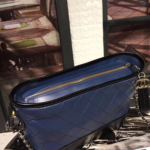 Chanel Gabrielle Hobo Bag Large 28cm Lambskin Leather Fall Winter 2017 Act 2 Collection Blue Black