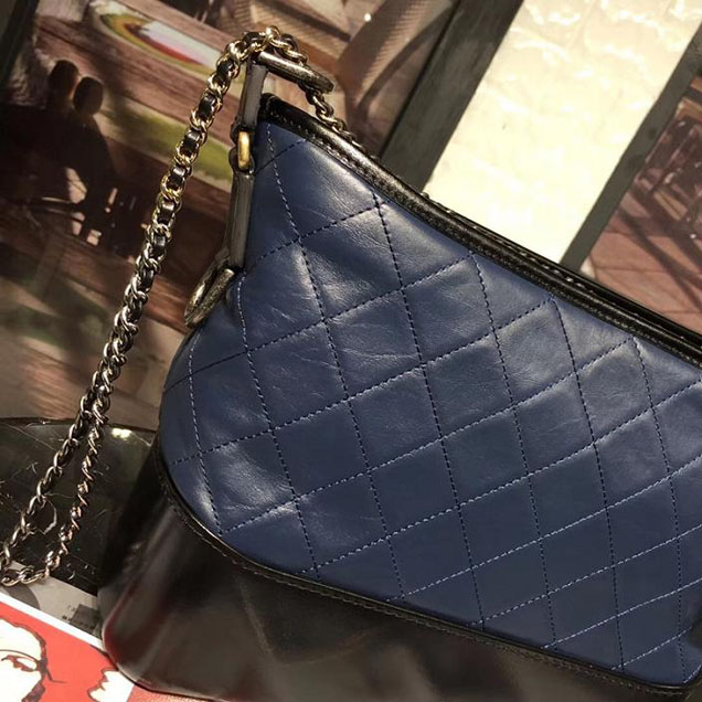 Chanel Gabrielle Hobo Bag Large 28cm Lambskin Leather Fall Winter 2017 Act 2 Collection Blue Black