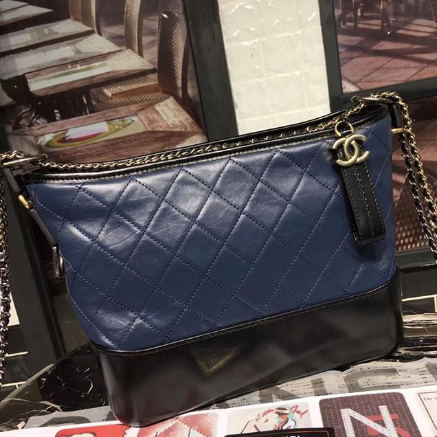 Chanel Gabrielle Hobo Bag Large 28cm Lambskin Leather Fall Winter 2017 Act 2 Collection Blue Black