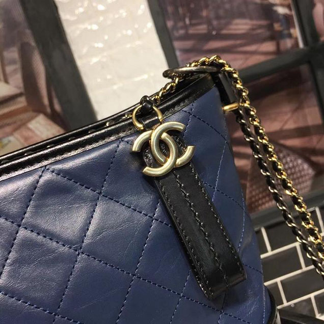 Chanel Gabrielle Hobo Bag Large 28cm Lambskin Leather Fall Winter 2017 Act 2 Collection Blue Black