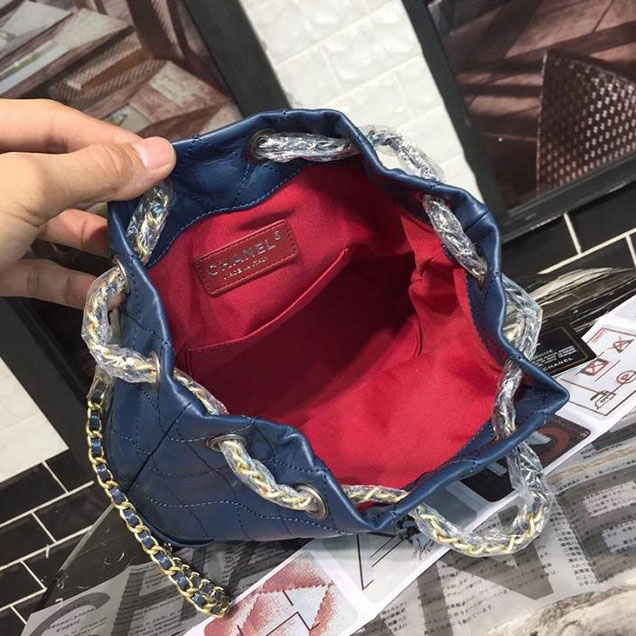 Chanel Gabrielle Backpack Bag Small 23cm Lambskin Leather Fall Winter 2017 Act 2 Collection Navy