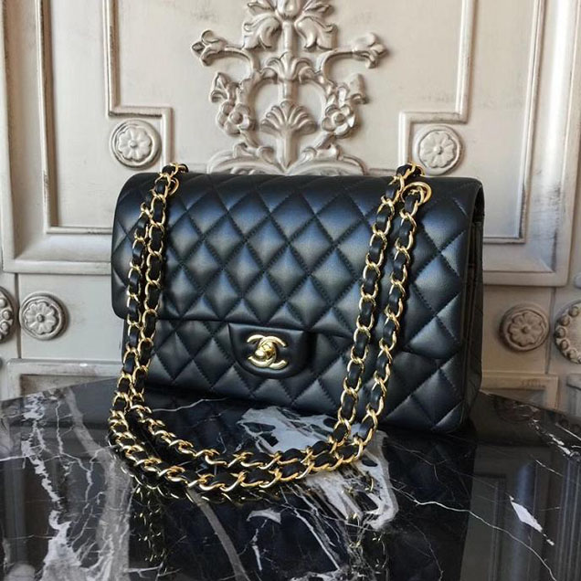 Chanel Classic Flap Bag Medium 25cm Lambskin Leather Fall Winter 2017 Act 2 Collection Black