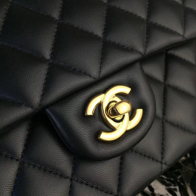 Chanel Classic Flap Bag Medium 25cm Lambskin Leather Fall Winter 2017 Act 2 Collection Black