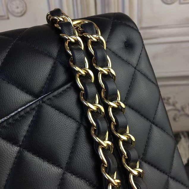 Chanel Classic Flap Bag Medium 25cm Lambskin Leather Fall Winter 2017 Act 2 Collection Black