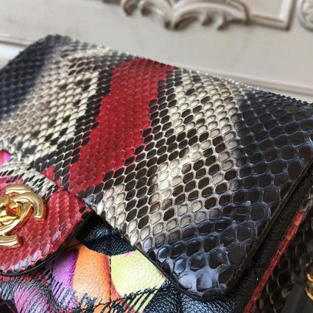Chanel Classic Flap Bag 20cm Python Lambskin Leather Fall Winter 2017 Act 2 Collection Black Multi