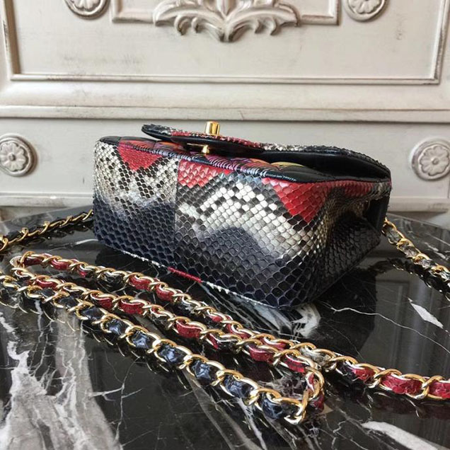 Chanel Classic Flap Bag 20cm Python Lambskin Leather Fall Winter 2017 Act 2 Collection Black Multi