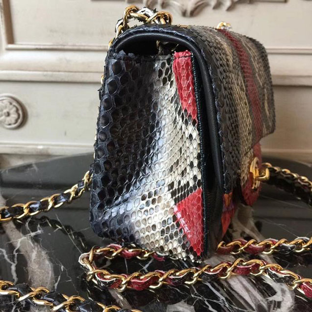 Chanel Classic Flap Bag 20cm Python Lambskin Leather Fall Winter 2017 Act 2 Collection Black Multi