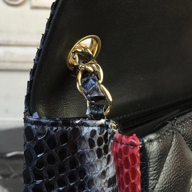 Chanel Classic Flap Bag 20cm Python Lambskin Leather Fall Winter 2017 Act 2 Collection Black Multi