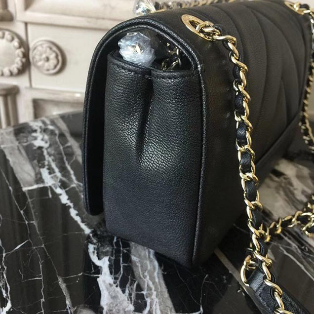 Chanel Mademoiselle Vintage Chevron Small Flap 20cm Bag Caviar Leather Fall Winter 2017 Act 2 Collection Black