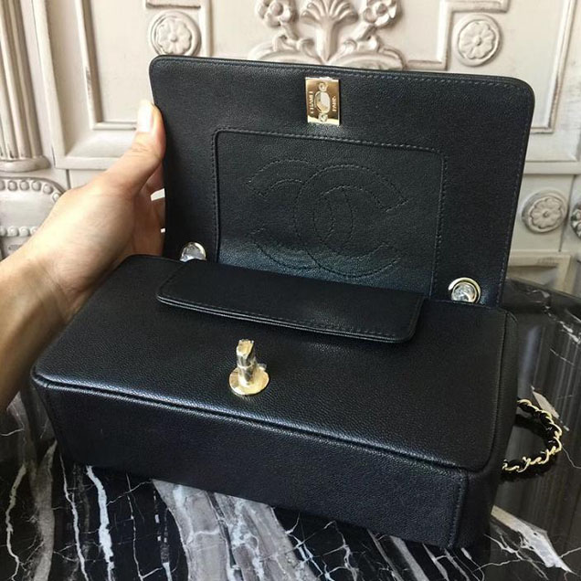 Chanel Mademoiselle Vintage Chevron Small Flap 20cm Bag Caviar Leather Fall Winter 2017 Act 2 Collection Black