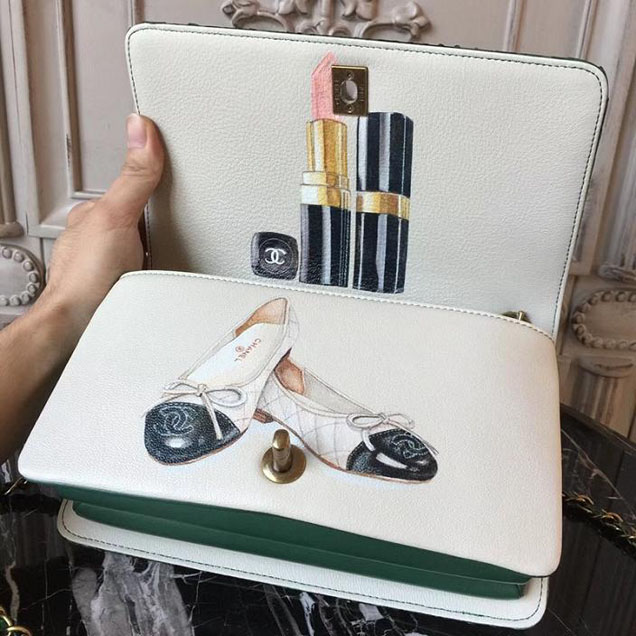 Chanel Flap 24cm Bag with Enamel Handle Python Leather Fall Winter 2017 Act 2 Collection Green