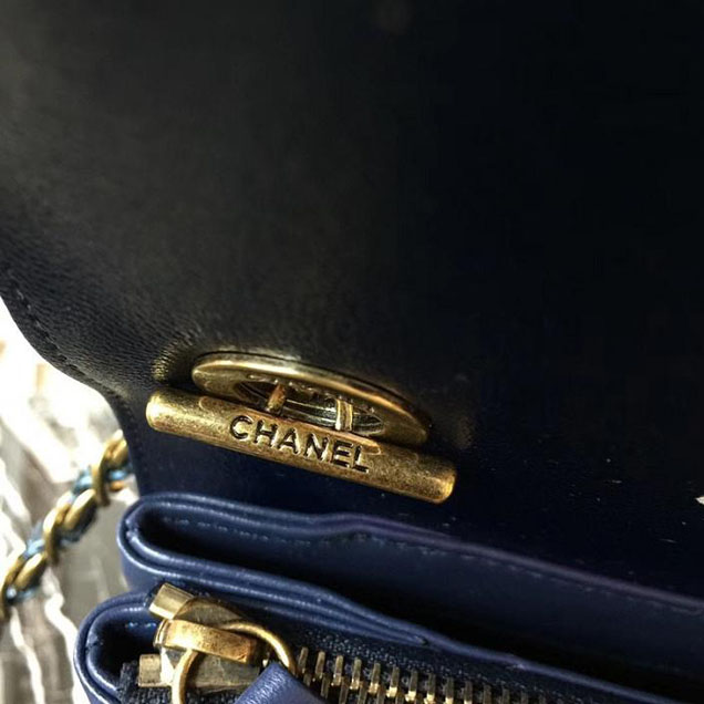 Chanel Flap 24cm Bag with Enamel Handle Python Leather Fall Winter 2017 Act 2 Collection Navy Blue