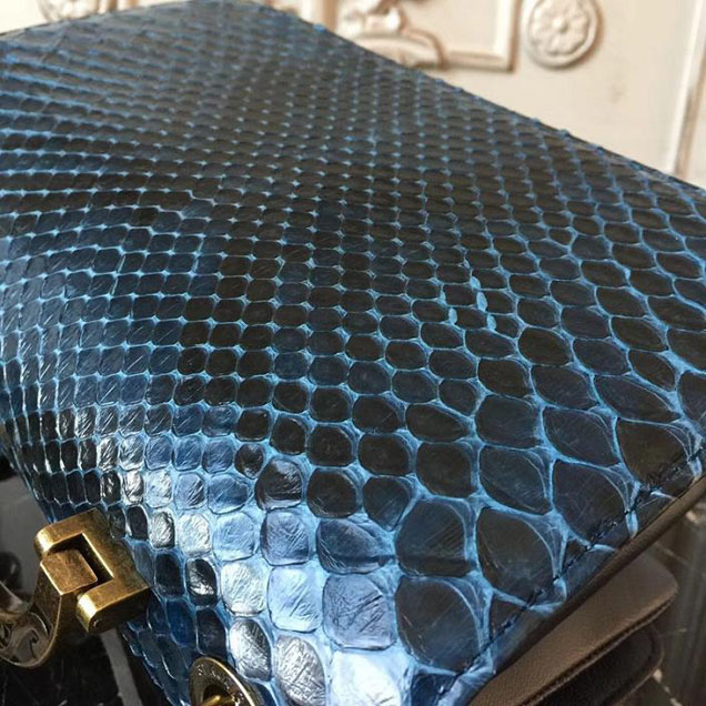 Chanel Flap 24cm Bag with Enamel Handle Python Leather Fall Winter 2017 Act 2 Collection Navy Blue