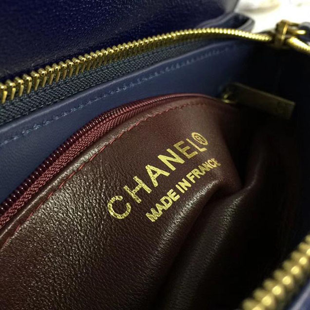 Chanel Flap 24cm Bag with Enamel Handle Python Leather Fall Winter 2017 Act 2 Collection Navy Blue