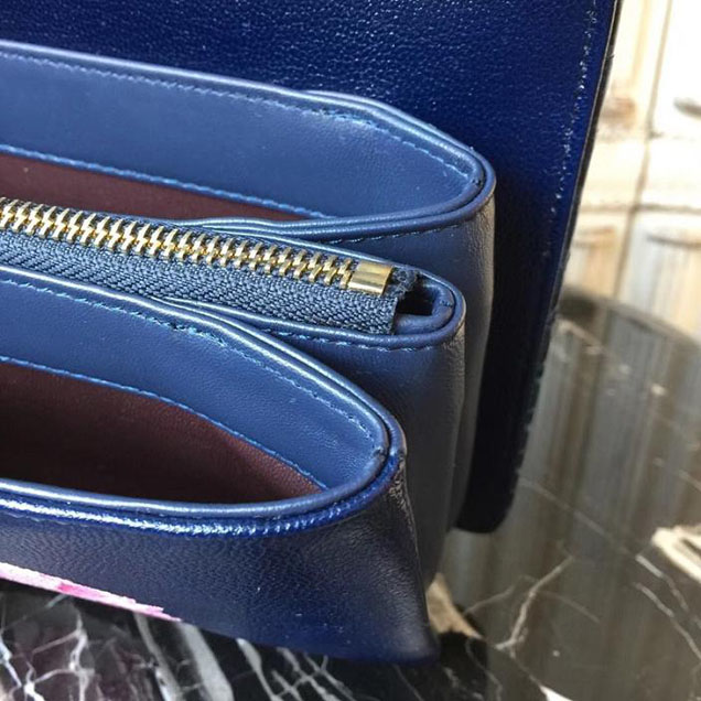 Chanel Flap 24cm Bag with Enamel Handle Python Leather Fall Winter 2017 Act 2 Collection Navy Blue