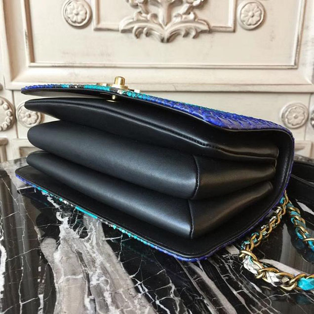 Chanel Flap 24cm Bag with Enamel Handle Python Leather Fall Winter 2017 Act 2 Collection Electric Blue Multi