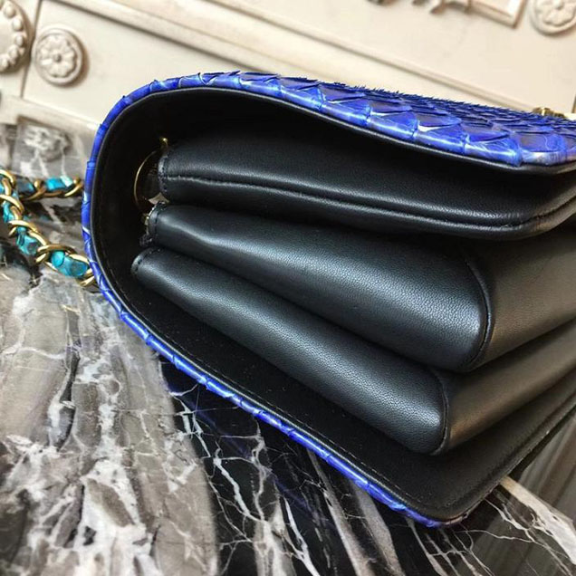 Chanel Flap 24cm Bag with Enamel Handle Python Leather Fall Winter 2017 Act 2 Collection Electric Blue Multi