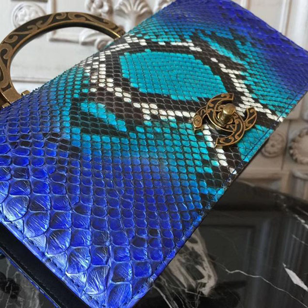 Chanel Flap 24cm Bag with Enamel Handle Python Leather Fall Winter 2017 Act 2 Collection Electric Blue Multi