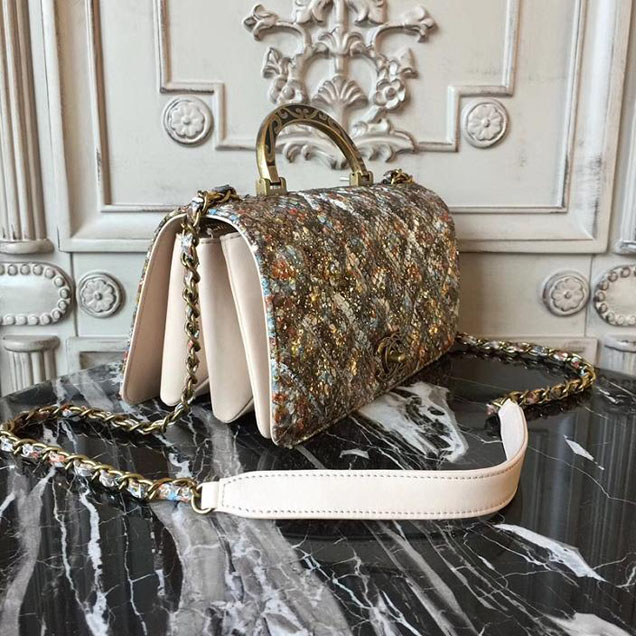 Chanel Flap 24cm Bag with Enamel Handle Python Leather Fall Winter 2017 Act 2 Collection Beige Multi