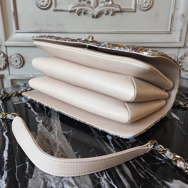 Chanel Flap 24cm Bag with Enamel Handle Python Leather Fall Winter 2017 Act 2 Collection Beige Multi