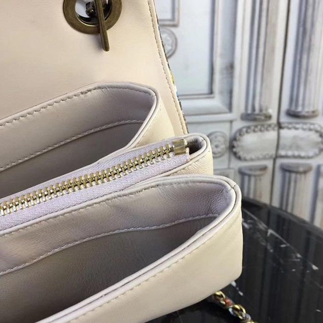 Chanel Flap 24cm Bag with Enamel Handle Python Leather Fall Winter 2017 Act 2 Collection Beige Multi