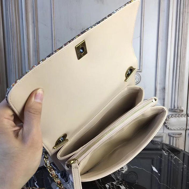 Chanel Flap 24cm Bag with Enamel Handle Python Leather Fall Winter 2017 Act 2 Collection Beige Multi