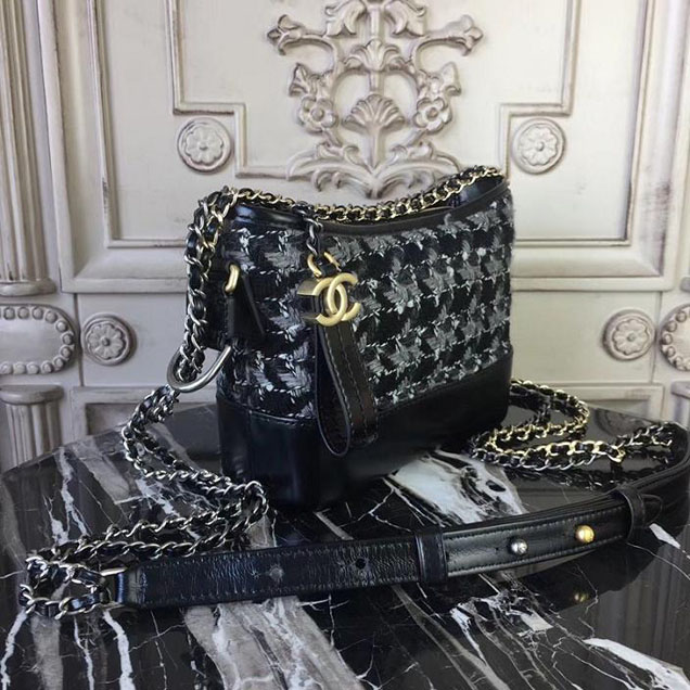 Chanel Tweed Gabrielle Hobo Bag Small 20cm Lambskin Leather Fall Winter 2017 Act 2 Collection White Black