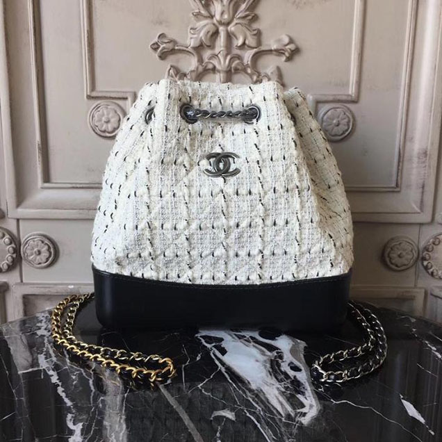 Chanel Tweed Gabrielle Backpack Bag Small 23cm Lambskin Leather Fall Winter 2017 Act 2 Collection White Black