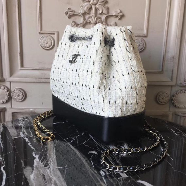 Chanel Tweed Gabrielle Backpack Bag Small 23cm Lambskin Leather Fall Winter 2017 Act 2 Collection White Black