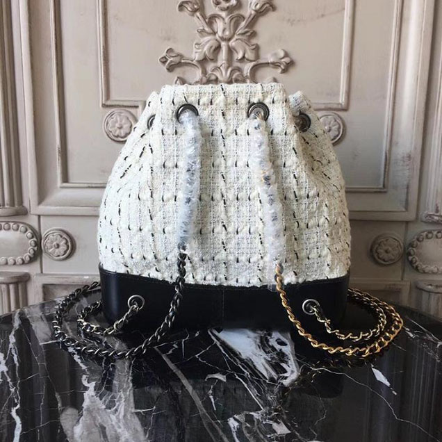 Chanel Tweed Gabrielle Backpack Bag Small 23cm Lambskin Leather Fall Winter 2017 Act 2 Collection White Black