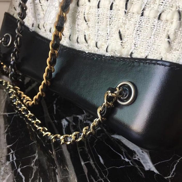 Chanel Tweed Gabrielle Backpack Bag Small 23cm Lambskin Leather Fall Winter 2017 Act 2 Collection White Black