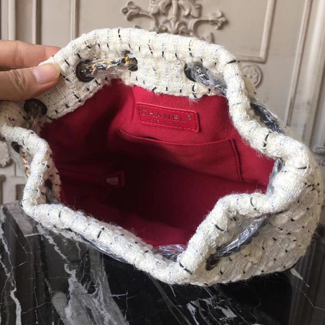 Chanel Tweed Gabrielle Backpack Bag Small 23cm Lambskin Leather Fall Winter 2017 Act 2 Collection White Black