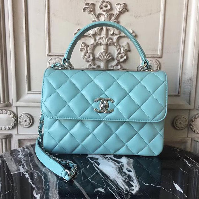 Chanel Trendy CC Medium Top Handle Bag 25cm Lambskin Leather Fall Winter 2017 Act 2 Collection Seagreen