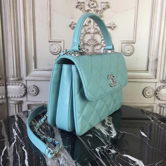 Chanel Trendy CC Medium Top Handle Bag 25cm Lambskin Leather Fall Winter 2017 Act 2 Collection Seagreen