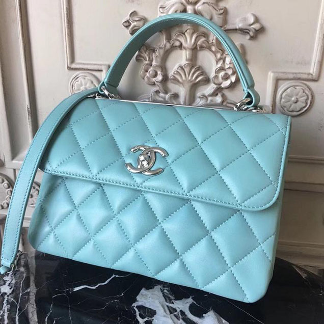 Chanel Trendy CC Medium Top Handle Bag 25cm Lambskin Leather Fall Winter 2017 Act 2 Collection Seagreen