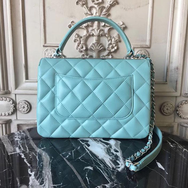 Chanel Trendy CC Medium Top Handle Bag 25cm Lambskin Leather Fall Winter 2017 Act 2 Collection Seagreen