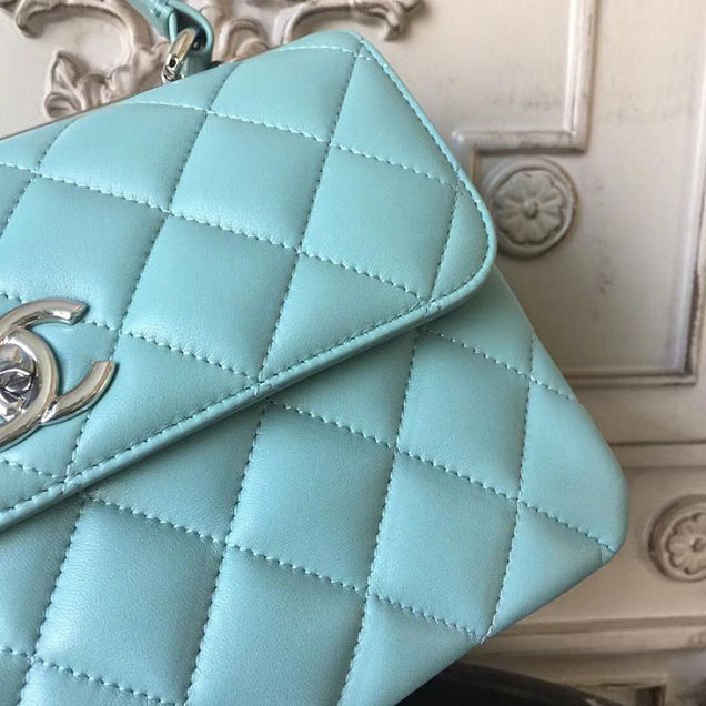 Chanel Trendy CC Medium Top Handle Bag 25cm Lambskin Leather Fall Winter 2017 Act 2 Collection Seagreen