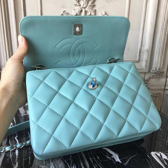Chanel Trendy CC Medium Top Handle Bag 25cm Lambskin Leather Fall Winter 2017 Act 2 Collection Seagreen