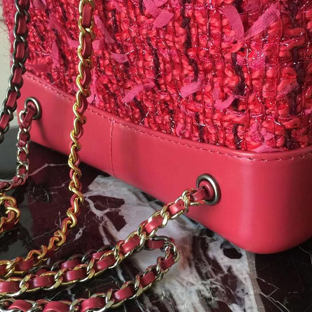 Chanel Tweed Gabrielle Backpack 23cm Bag Lambskin Leather Metiers D’Art Pre-Fall 2017 Collection Red