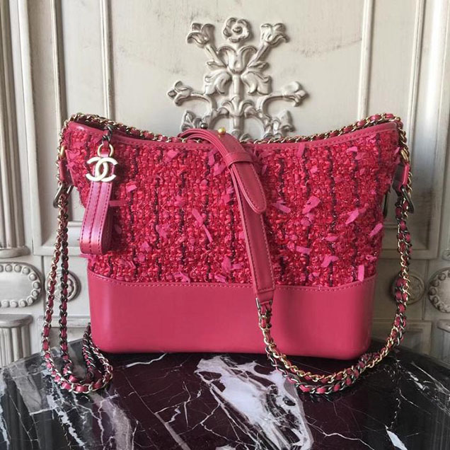 Chanel Tweed Gabrielle Hobo 28cm Bag Lambskin Leather Metiers D’Art Pre-Fall 2017 Collection Red