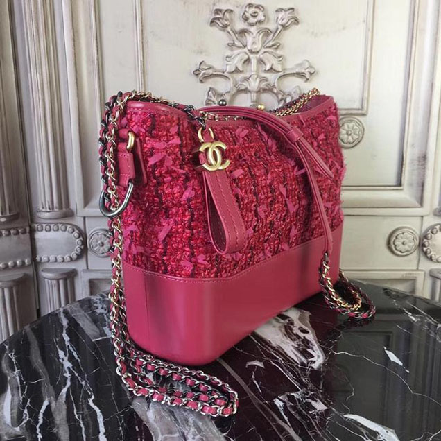 Chanel Tweed Gabrielle Hobo 28cm Bag Lambskin Leather Metiers D’Art Pre-Fall 2017 Collection Red