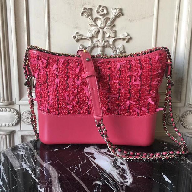 Chanel Tweed Gabrielle Hobo 28cm Bag Lambskin Leather Metiers D’Art Pre-Fall 2017 Collection Red