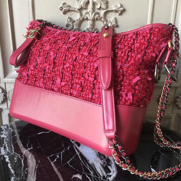 Chanel Tweed Gabrielle Hobo 28cm Bag Lambskin Leather Metiers D’Art Pre-Fall 2017 Collection Red