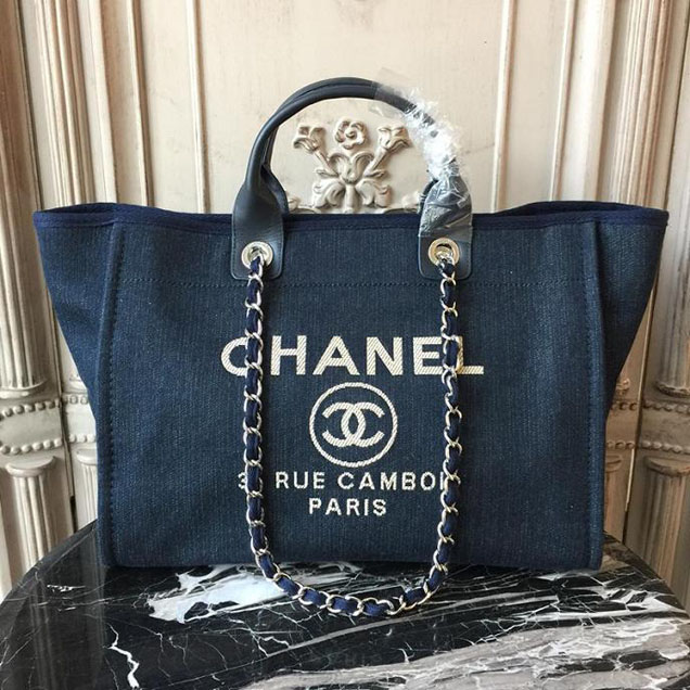 Chanel Deauville Tote 40cm Bag Lambskin Leather Cruise 2018 Collection Denim Dark Blue