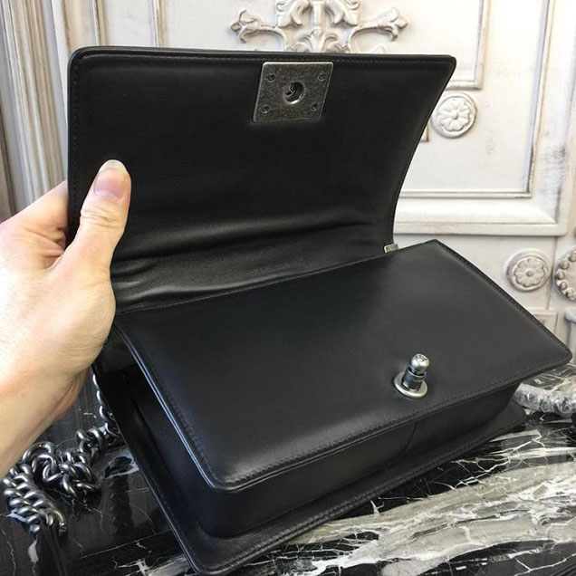 Chanel Boy 25cm Bag Crocodile Pattern and Lambskin Leather Antique Silver Hardware Cruise 2018 Collection Black